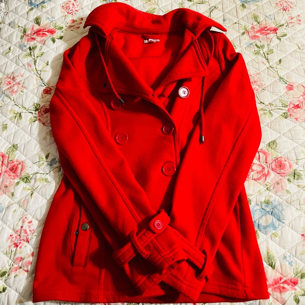 Red Hooded Peacoat